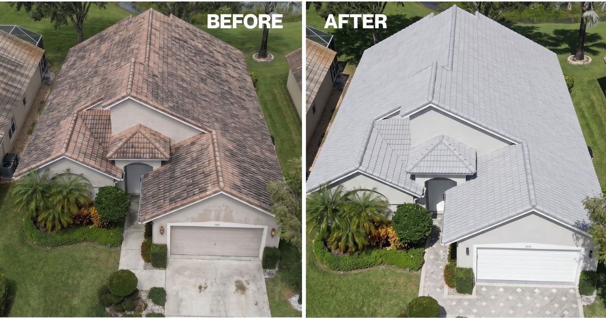 Tile roofing project before & after in Chapel Trail
