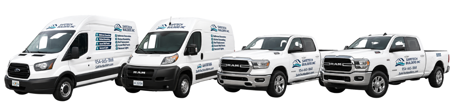 SafeTech Builders fleet of service vans and trucks