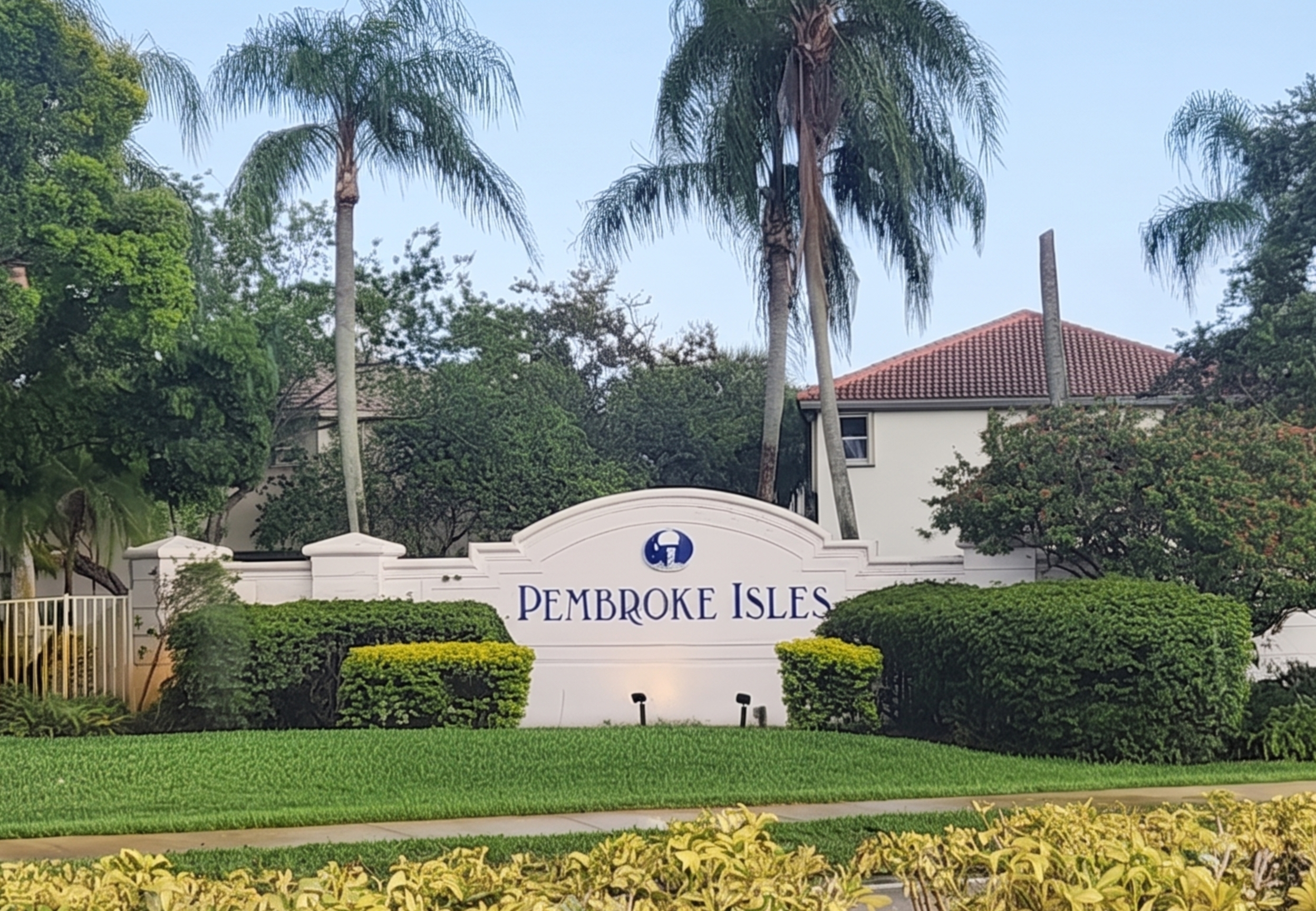 Pembroke Isles gated community entrance monument in Pembroke Pines
