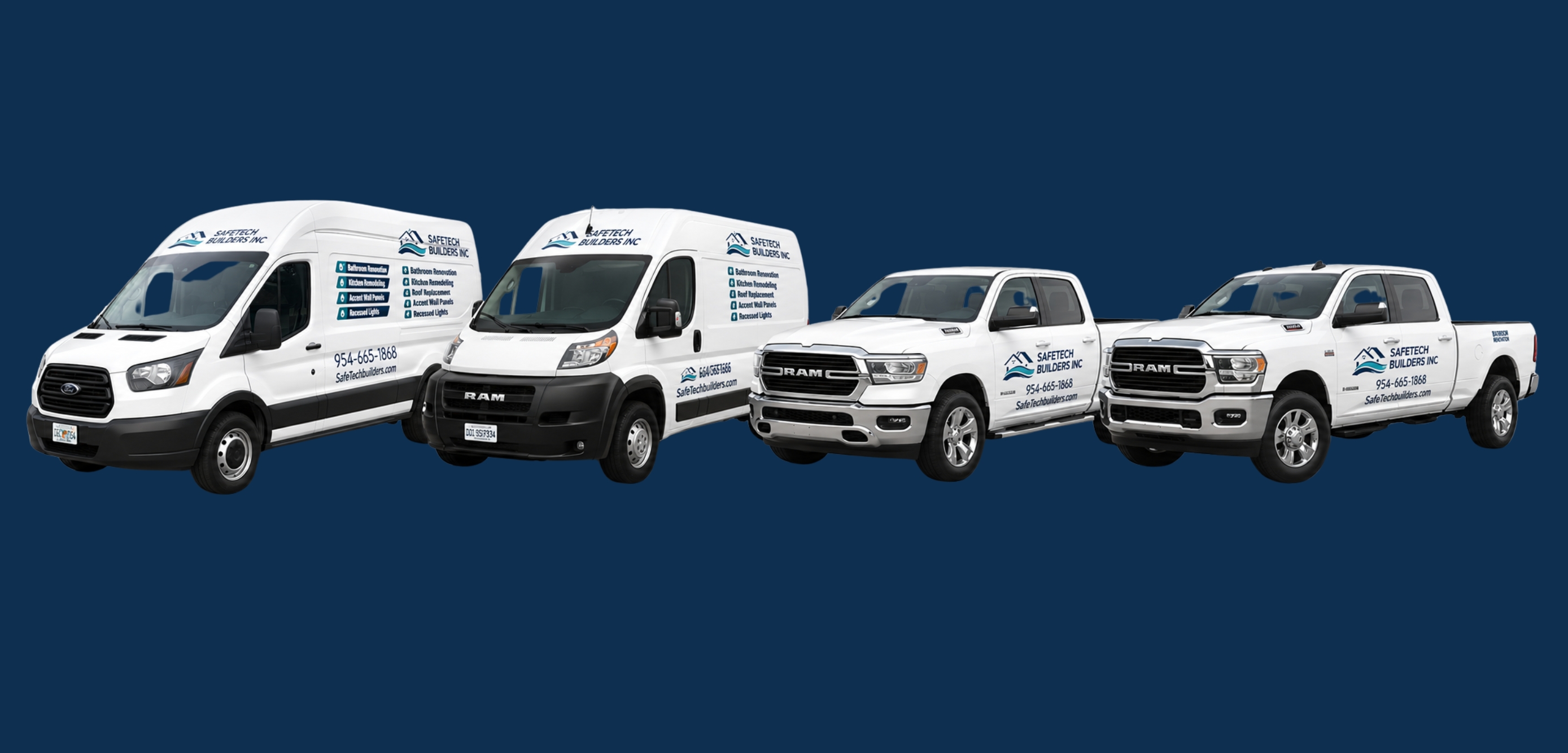 Safetech Builders fleet of branded service vehicles