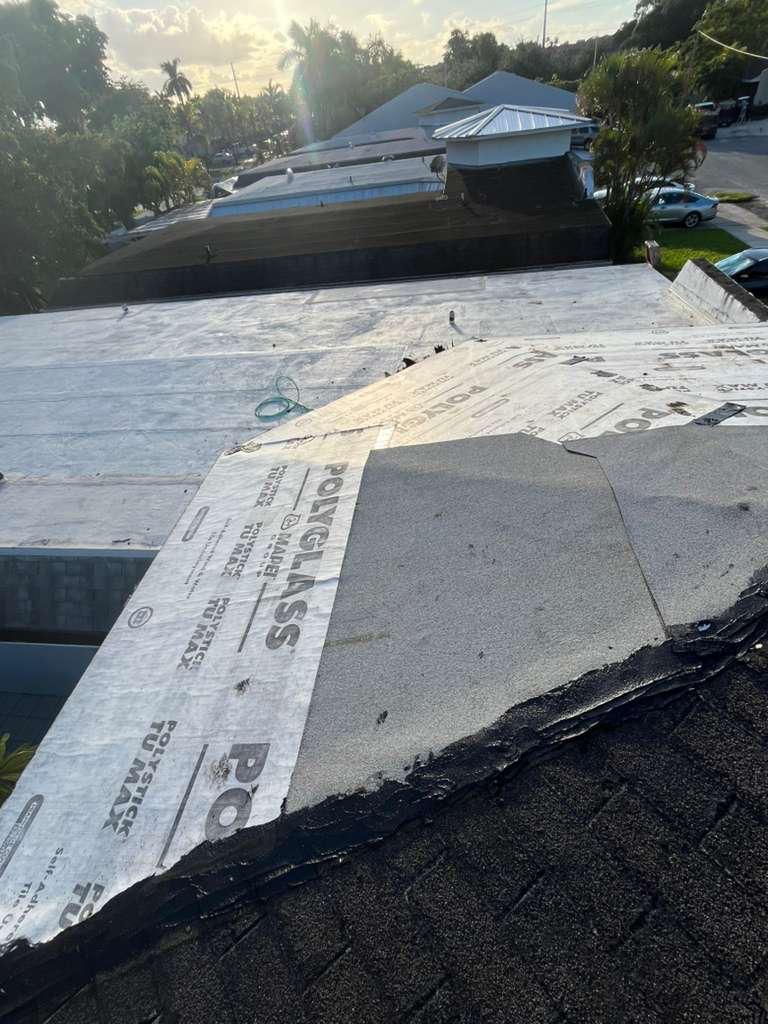 Polyglass Polystick TU MAX self-adhered underlayment laid across new roof decking on a Broward County shingle roof