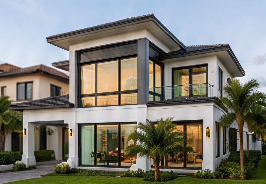 Modern South Florida home with aluminum impact windows