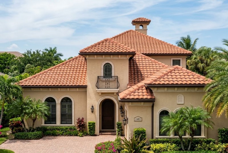 Two-story South Florida home with a barrel-tile roof