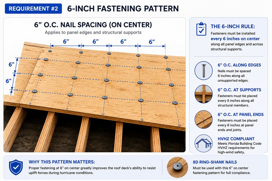 Requirement #2: 6-Inch Fastening Pattern (6 inches on center) applied to panel edges and structural supports
