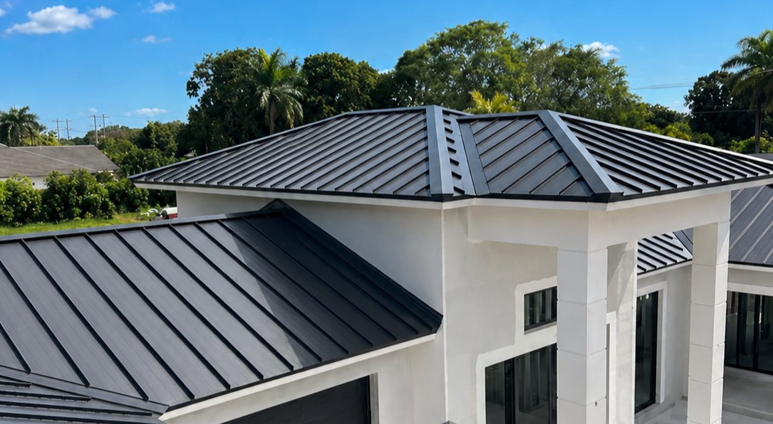 Modern South Florida home with a metal roof financed through Safetech Roofing & Windows