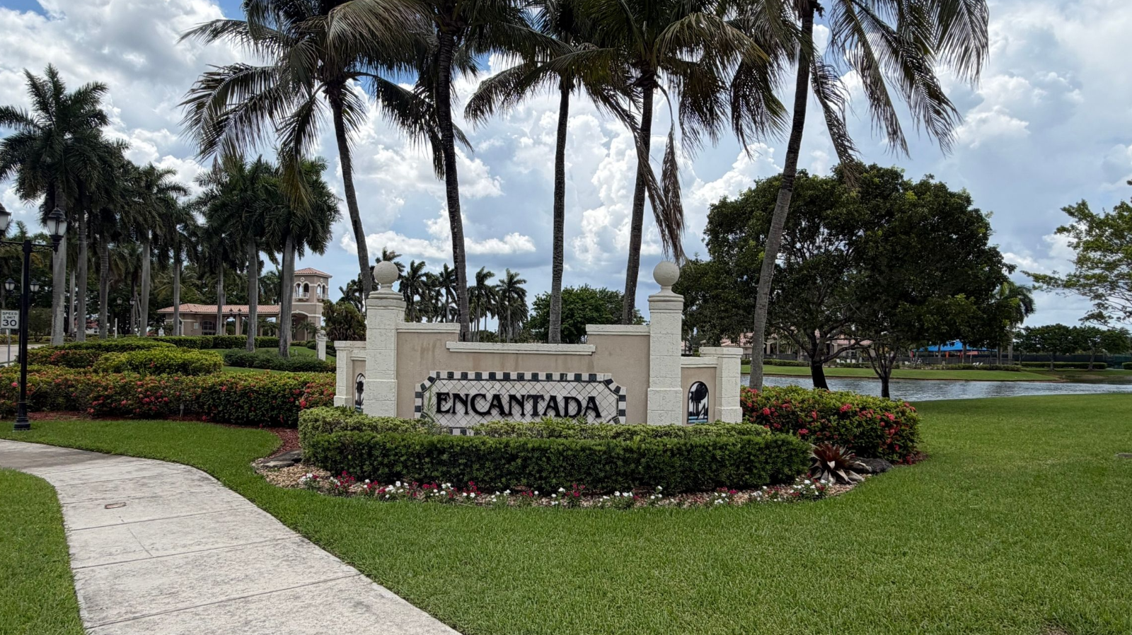Encantada community entrance monument sign in Pembroke Pines, Florida