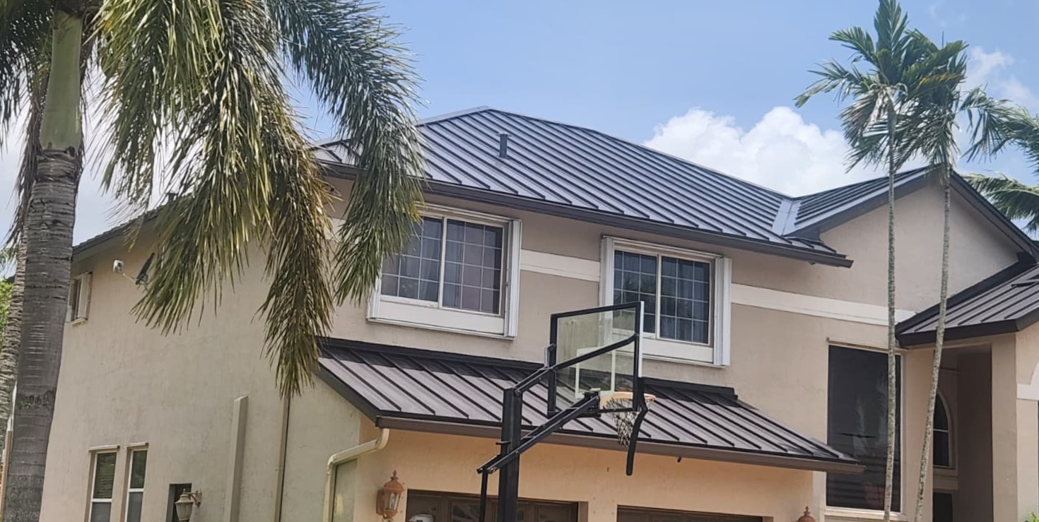 Standing-seam metal roof on a two-storey Pembroke Pines home