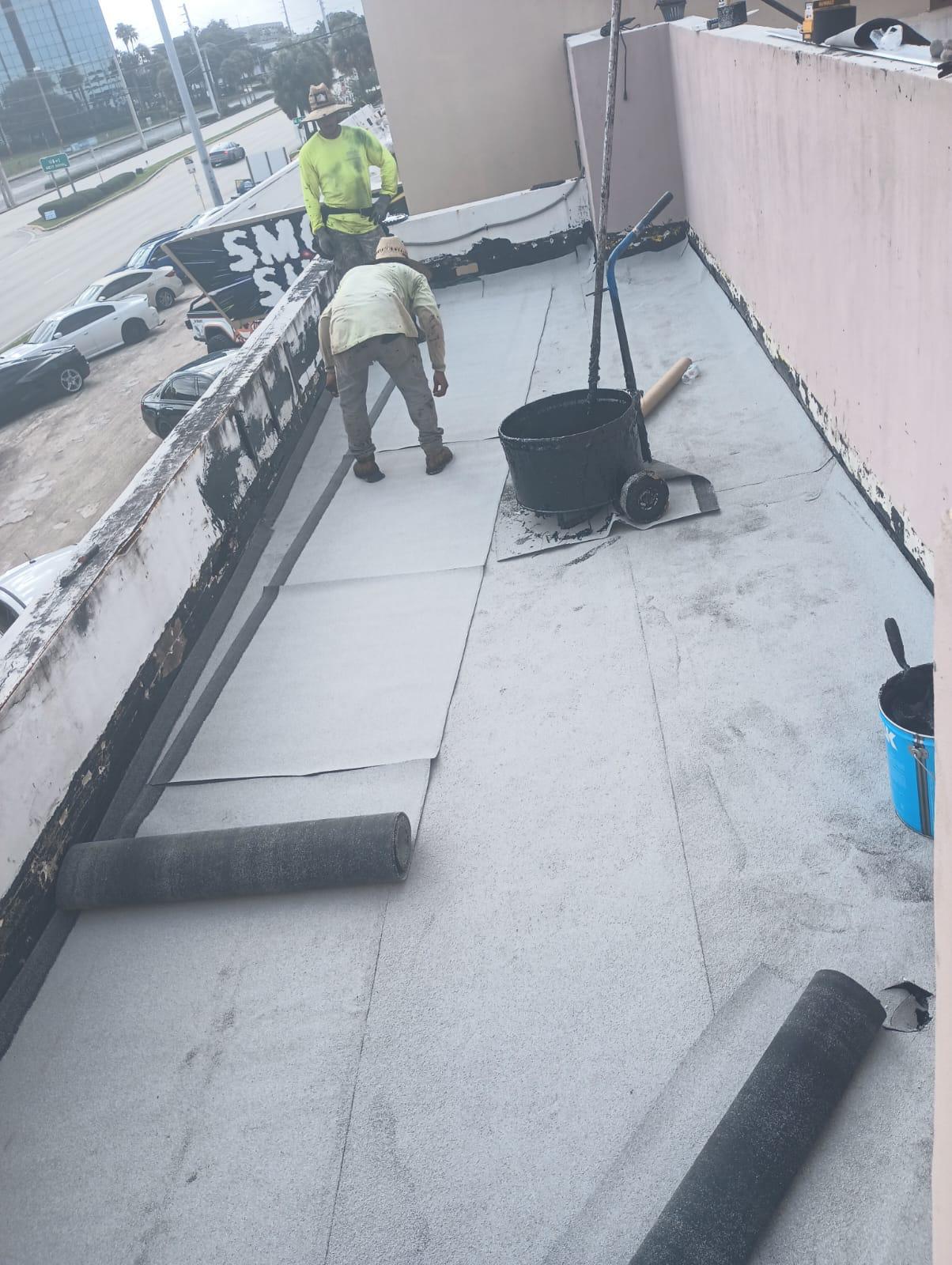 Granulated modified bitumen cap sheet on a completed commercial flat roof in Broward County, Florida